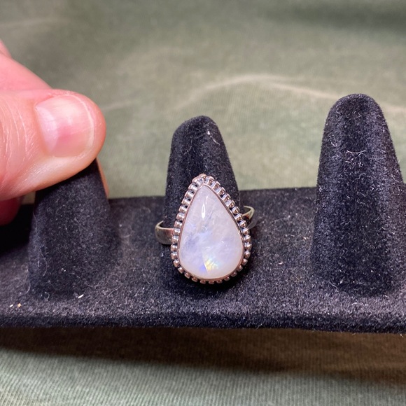 - Solid Sterling Silver Rainbow Moonstone Ring - Picture 3 of 4